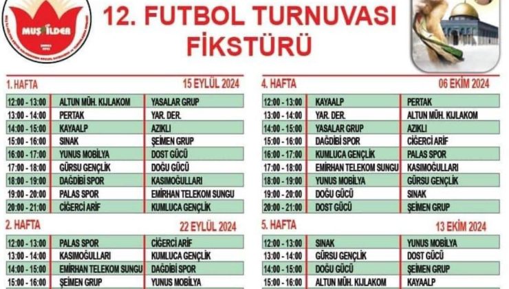 Bursa Muşlular Derneği 12. Selahaddin Eyyubi Sezonu Futbol Turnuvası Başlıyor